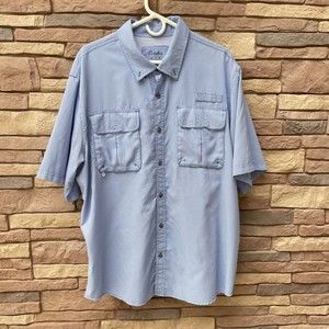 Cabelas Button Down Shirt Mens XL Blue Mesh Outdoors Hiking Fishing Comfort